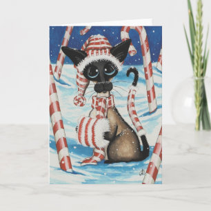 Siamese Candy Cane Kitty Holiday Card