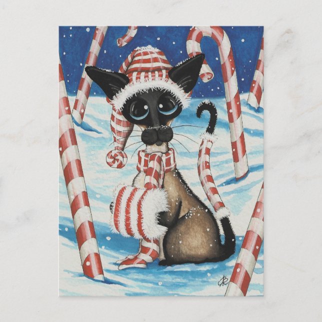 Siamese Candy Cane Kitty Postcard (Front)