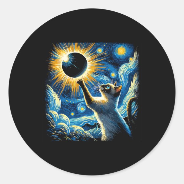Siamese Cat 2024 Van Gogh Starry Night Siamese Cat Classic Round Sticker (Front)