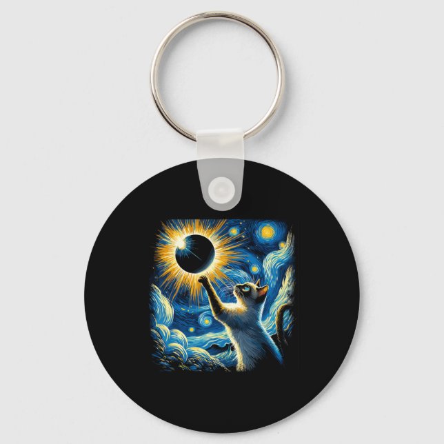 Siamese Cat 2024 Van Gogh Starry Night Siamese Cat Key Ring (Front)