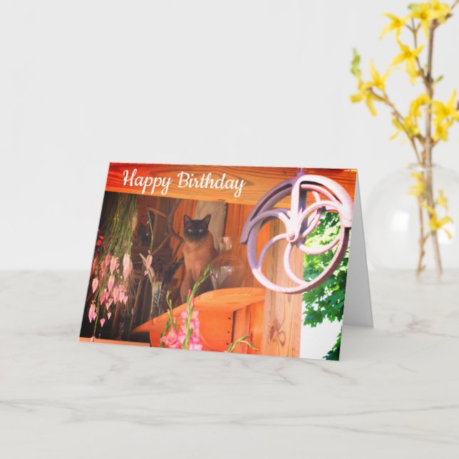 Siamese Cat 2 Animal Birthday Card (Yellow Flower)