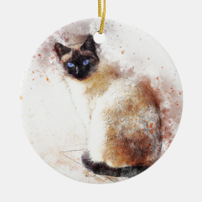 Siamese Cat Abstract Elements Ceramic Tree Decoration (Front)