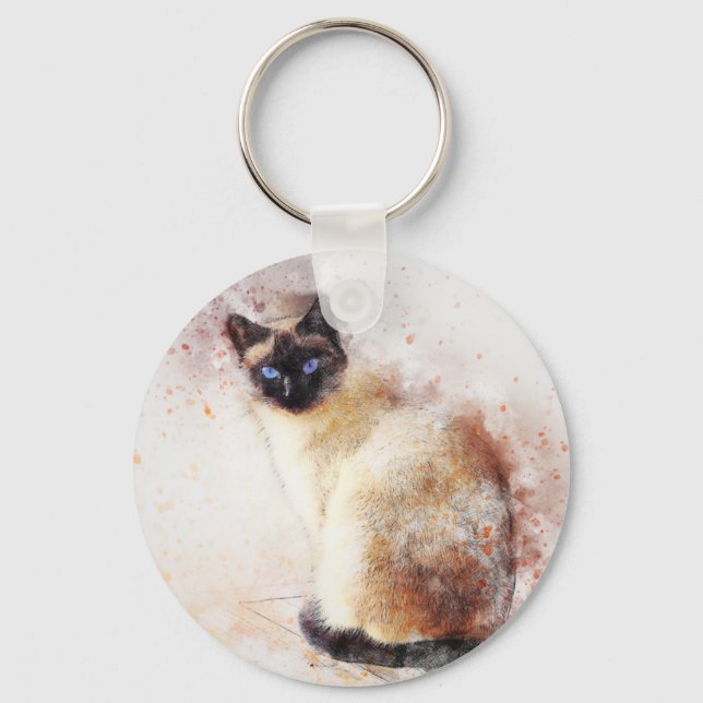 Siamese Cat Abstract Elements Key Ring (Front)