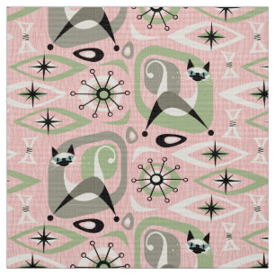 Siamese Cat Abstract on Pink Fabric