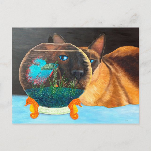 Siamese Cat and Betta Fish Postcard (Front)