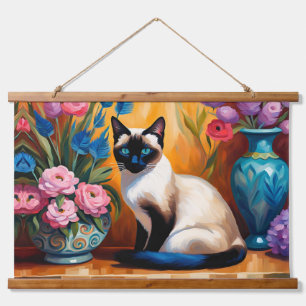 Siamese Cat And Bouquets in Vases watercolor Hanging Tapestry