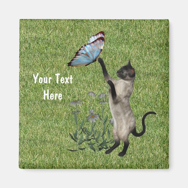 Siamese Cat And Butterfly Magnet (Front)