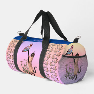 Siamese Cat And Butterfly Personalised Duffle Bag