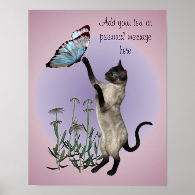 Siamese Cat And Butterfly Personalised Poster (Front)