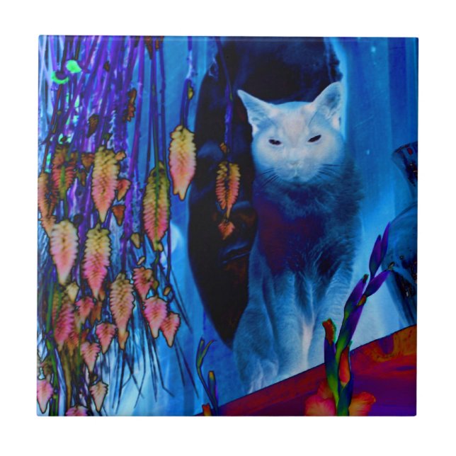 Siamese Cat And Flowers Animal Art Tile (Front)