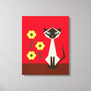 Siamese Cat And Flowers Canvas Print