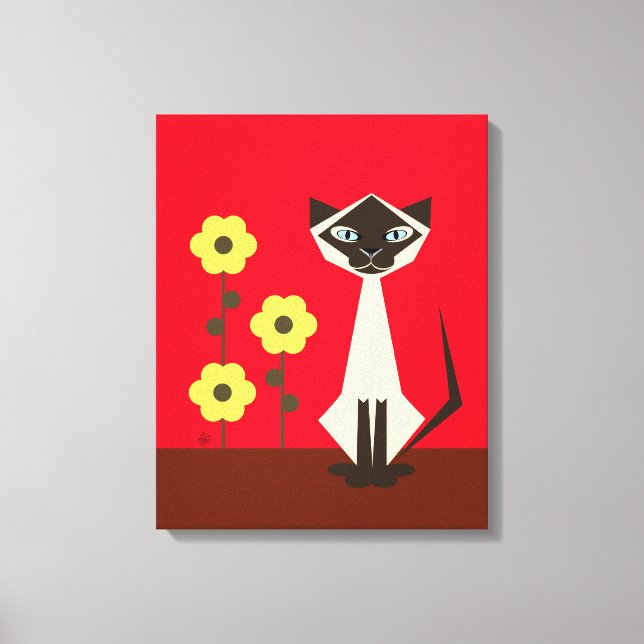 Siamese Cat And Flowers Canvas Print (Front)