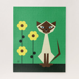 Siamese Cat And Flowers Jigsaw Puzzle