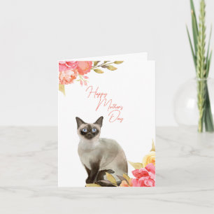 Siamese Cat and Flowers Mother's Day Greeting Card