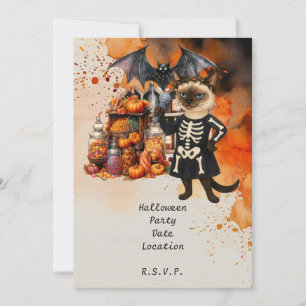 Siamese Cat and Friends Host Halloween Party  Invitation