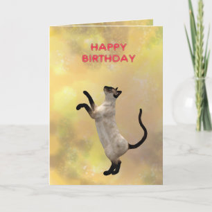 Siamese cat and Happy Birthday Card