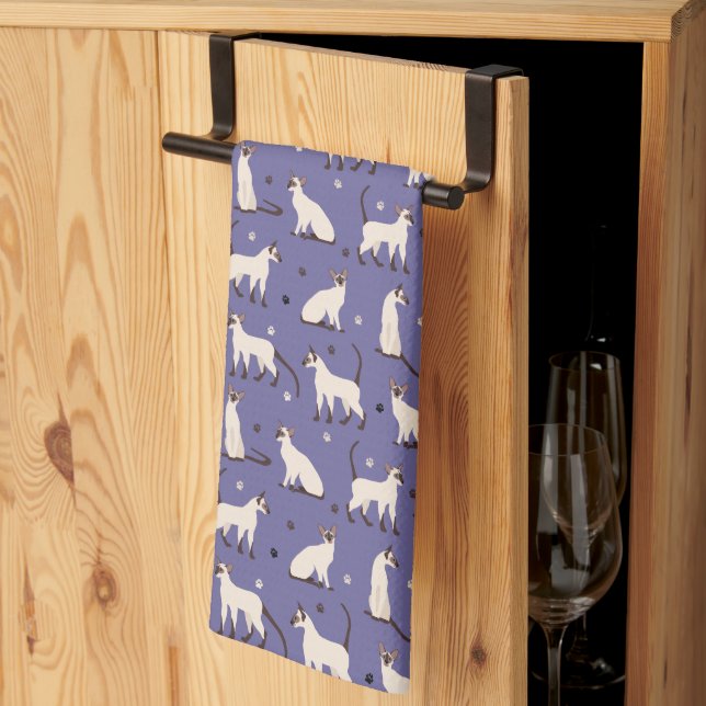 Siamese Cat and Paws Purple Kitchen Towel (Thirds Fold)