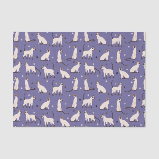 Siamese Cat and Paws Purple Tissue Paper (Front)