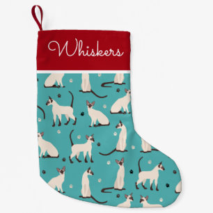 Siamese Cat and Paws Teal Blue Small Christmas Stocking