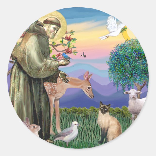 Siamese Cat and St Francis Classic Round Sticker (Front)