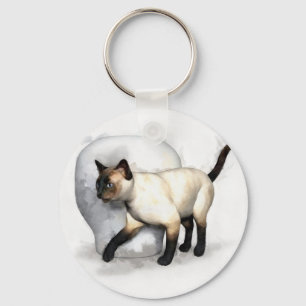 Siamese Cat and Vase Portrait Key Ring
