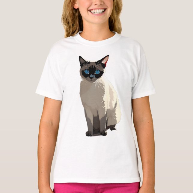 Siamese Cat Art Blue-Eyed Cat Lover Children's T-Shirt (Front)