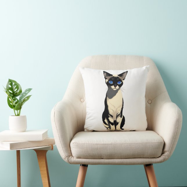 Siamese Cat Art Blue-Eyed Cat Lover Cushion (Chair)