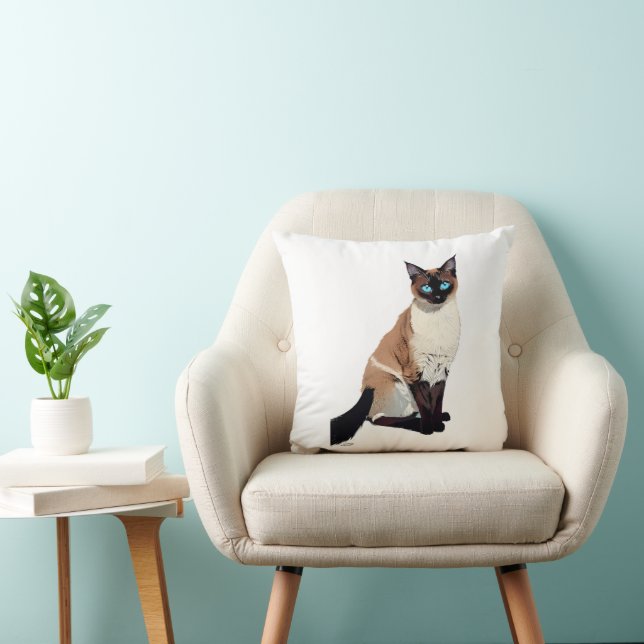 Siamese Cat Art Electric Blue-Eyed Cat Lover  Cushion (Chair)