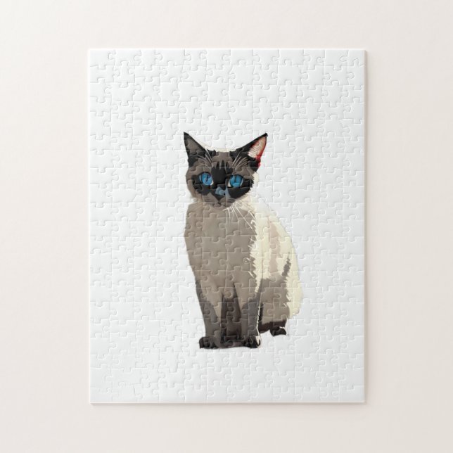 Siamese Cat Art Electric Blue-Eyed Cat Lover Jigsaw Puzzle (Vertical)