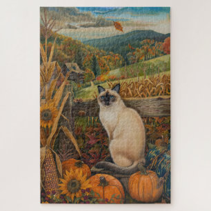 Siamese Cat Autumn Harvest Thanksgiving Jigsaw Puzzle