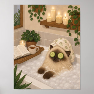 Siamese Cat Bath Time Self Care Art Print