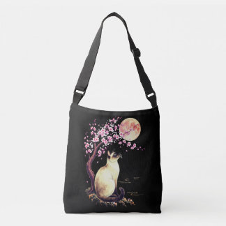 Siamese Cat Beneath a Pink Moon Crossbody Bag