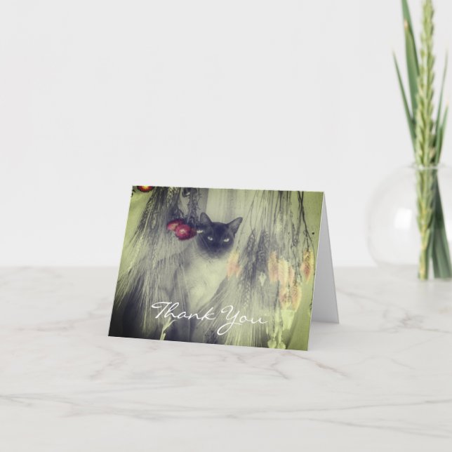 Siamese Cat Black And White Thank You Card (Front)