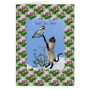Siamese Cat Blue Butterfly Cute Card