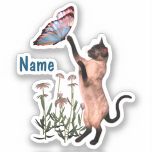 Siamese Cat Blue Butterfly Cute Personalised 