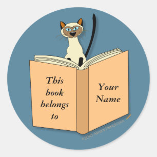 Siamese Cat Bookplate Template Classic Round Sticker