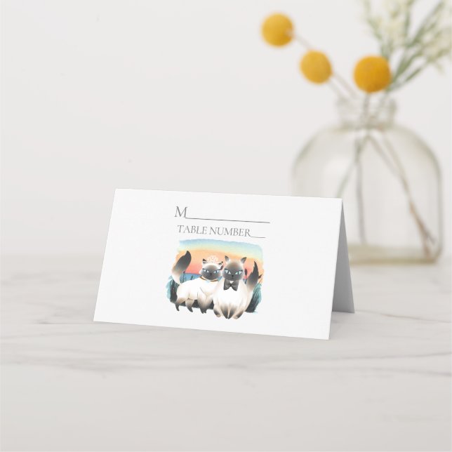 Siamese Cat Bride Groom Cute Wedding Place Card (Front)