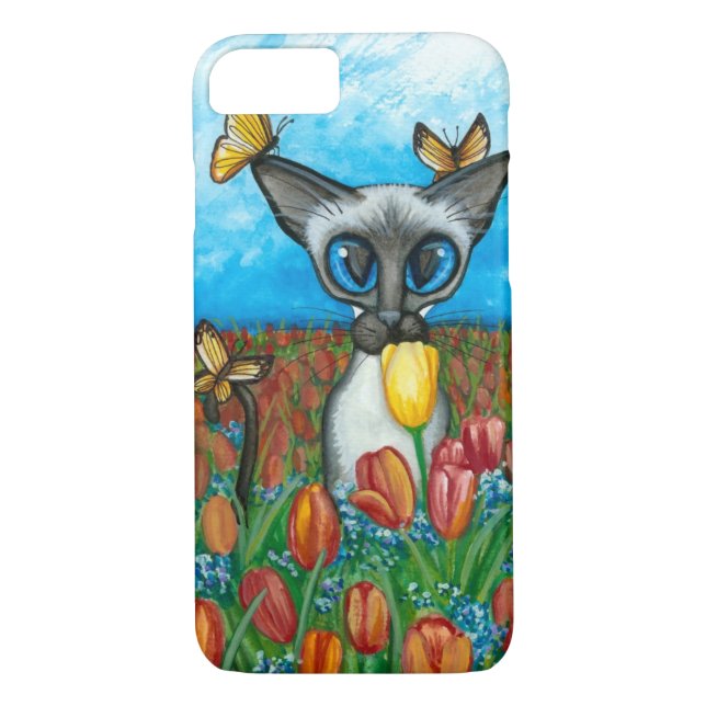 Siamese Cat Butterflies Flowers case by Bihrle (Back)