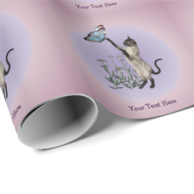 Siamese Cat Butterfly Daisies Personalised  Wrapping Paper (Roll Corner)