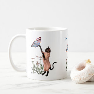 Siamese Cat Butterfly Daisy Personalised Coffee Mug