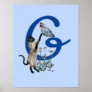 Siamese Cat Butterfly Flowers Monogram Initial G Poster