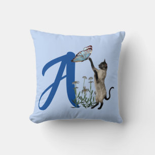 Siamese Cat Butterfly Monogram Initial A Cushion