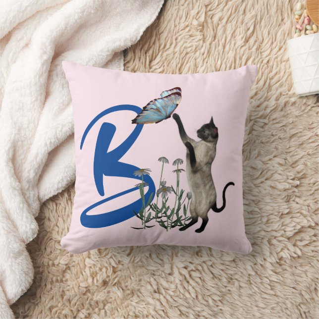 Siamese Cat Butterfly Monogram Initial B Cushion (Blanket)
