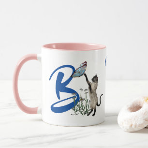 Siamese Cat Butterfly Monogram Initial B Name Mug