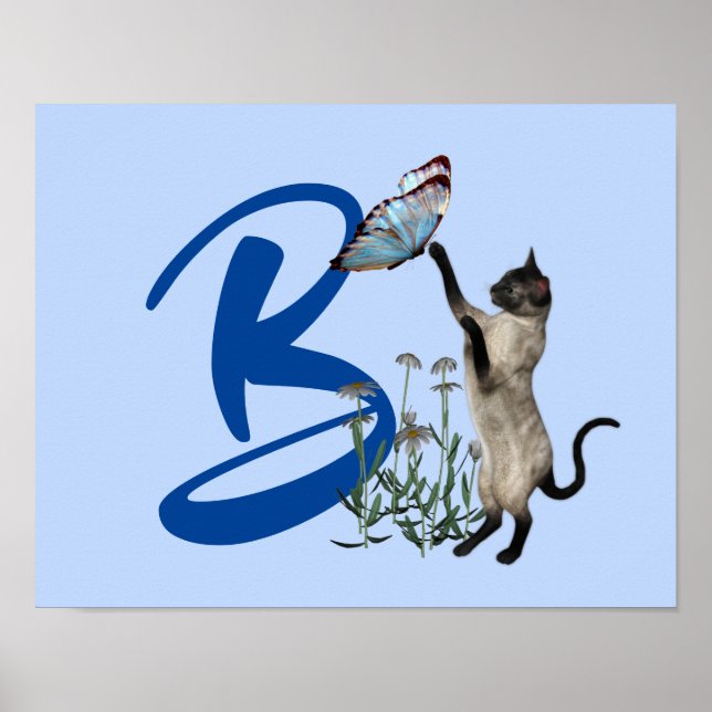 Siamese Cat Butterfly Monogram Initial B Poster (Front)