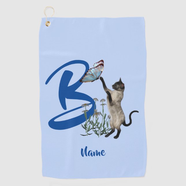 Siamese Cat Butterfly Monogram Initial B Your Name Golf Towel (Front)