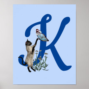 Siamese Cat Butterfly Monogram Initial K Poster