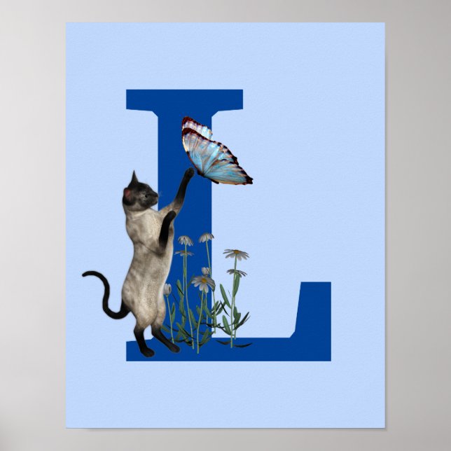 Siamese Cat Butterfly Monogram Initial L Poster (Front)