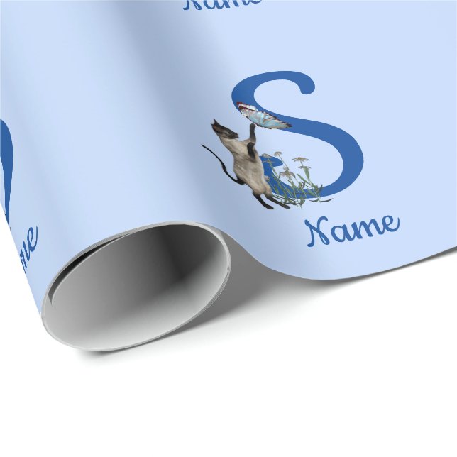 Siamese Cat Butterfly Monogram Initial S Your Name Wrapping Paper (Roll Corner)