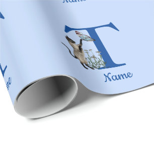 Siamese Cat Butterfly Monogram Initial T Your Name Wrapping Paper